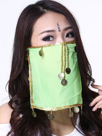 Green Belly Dance Face Veil Blue Voile Tassels Women's Belly Dancing Costume Accessories