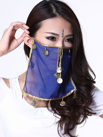 Belly Dance Face Veil Blue Voile Tassels Women's Belly Dancing Costume Accessories
