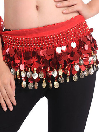 レッドベリーダンス衣装　ベリーダンサー　ポリエステル　サッシュベルト　大人用　女性用　ベリーダンス　