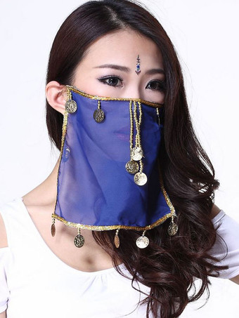 Royal BlueBelly Dance Face Veil Blue Voile Tassels Women's Belly Dancing Costume Accessories