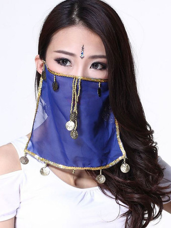 Belly Dance Face Veil Blue Voile Tassels Women's Belly Dancing Costume Accessories
