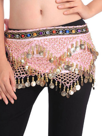 ピンクベリーダンス衣装　大人用　ポリエステル　女性用　ベリーダンサー　サッシュベルト　ベリーダンス　
