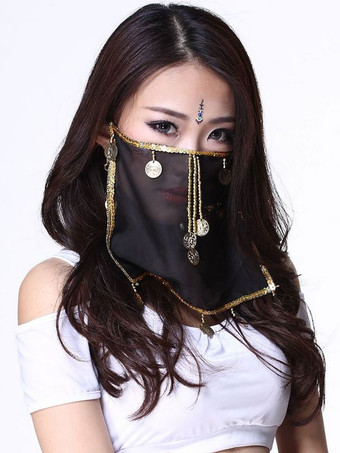 Belly Dance Face Veil Blue Voile Tassels Women's Belly Dancing Costume Accessories