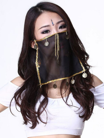 Belly Dance Face Veil Blue Voile Tassels Women's Belly Dancing Costume Accessories