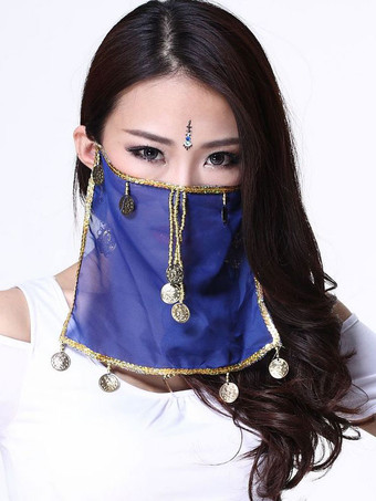 Belly Dance Face Veil Blue Voile Tassels Women's Belly Dancing Costume Accessories