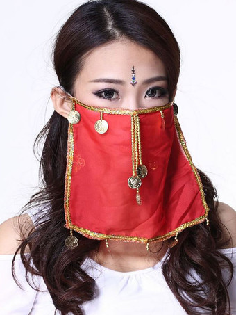 Ture RedBelly Dance Face Veil Blue Voile Tassels Women's Belly Dancing Costume Accessories