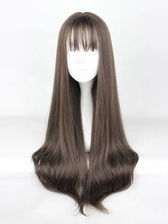 Sweet Lolita Wigs Long Straight Grey Synthetic Lolita Wig With Blunt Fringe