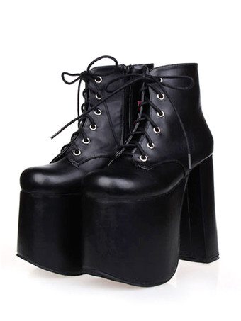 ロリィタ靴　無地　カジュアル　PU　丸いつま先　チャンキーヒール　