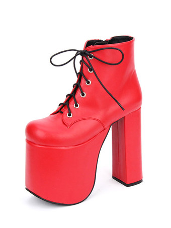 ロリィタ靴　無地　カジュアル　PU　丸いつま先　チャンキーヒール　