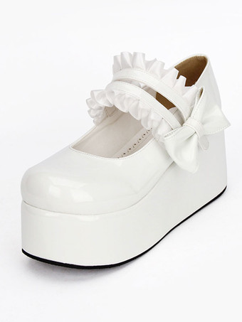 ロリィタフットウェア　無地　PU　丸いつま先　プラットフォーム　カジュアル　