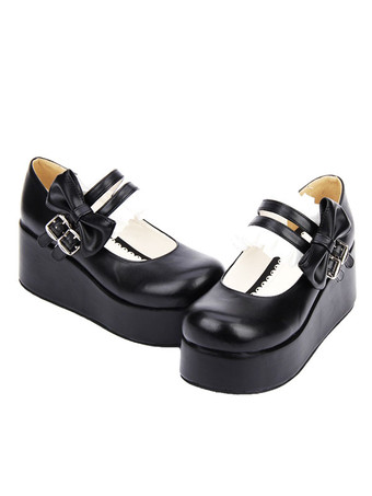 ロリィタフットウェア　無地　PU　丸いつま先　プラットフォーム　カジュアル　