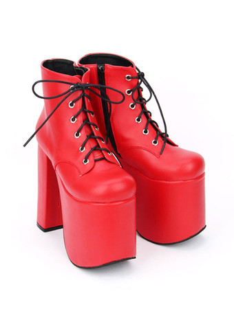 ロリィタ靴　無地　カジュアル　PU　丸いつま先　チャンキーヒール　