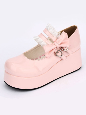 ロリィタフットウェア　無地　PU　丸いつま先　プラットフォーム　カジュアル　