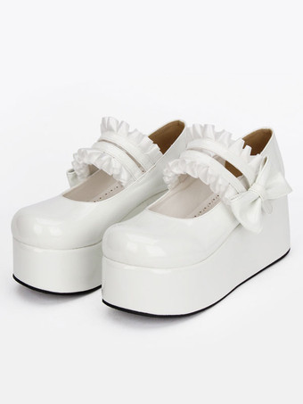 ロリィタフットウェア　無地　PU　丸いつま先　プラットフォーム　カジュアル　