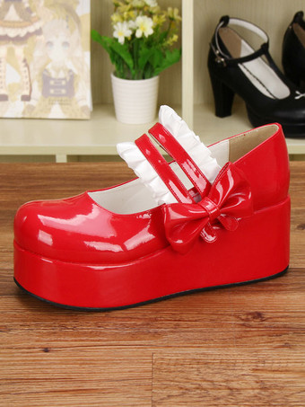 ロリィタフットウェア　無地　PU　丸いつま先　プラットフォーム　カジュアル　