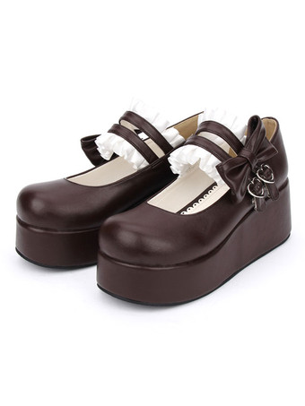 ロリィタフットウェア　無地　PU　丸いつま先　プラットフォーム　カジュアル　