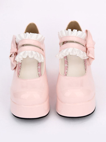 ピンクロリィタフットウェア　無地　PU　丸いつま先　プラットフォーム　カジュアル　