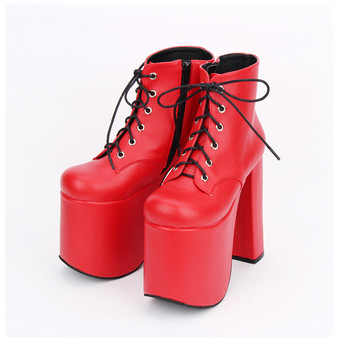 ロリィタ靴　無地　カジュアル　PU　丸いつま先　チャンキーヒール　