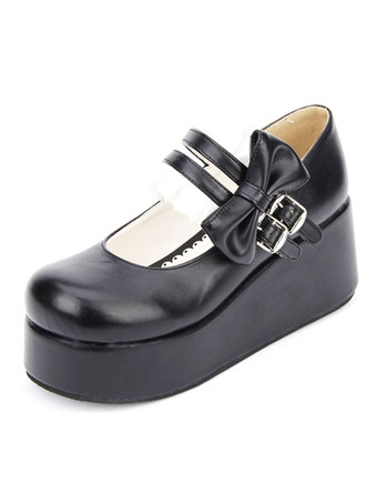 ロリィタフットウェア　無地　PU　丸いつま先　プラットフォーム　カジュアル　