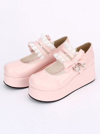 ロリィタフットウェア　無地　PU　丸いつま先　プラットフォーム　カジュアル　