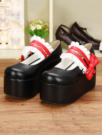 ロリィタフットウェア　無地　PU　丸いつま先　プラットフォーム　カジュアル　