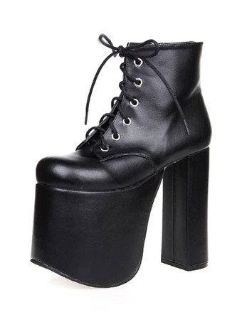 ロリィタ靴　無地　カジュアル　PU　丸いつま先　チャンキーヒール　