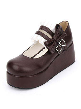 ロリィタフットウェア　無地　PU　丸いつま先　プラットフォーム　カジュアル　