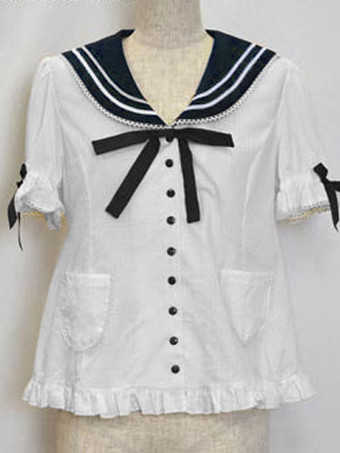 ロリィタドレス 長袖 ドレス＆シャツセット セーラー風 コットン 外出 ディープブルー