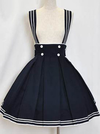 ロリィタドレス 長袖 ドレス＆シャツセット セーラー風 コットン 外出 ディープブルー
