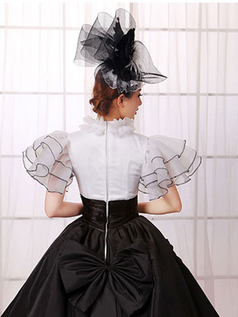 レトロ服　サテンファブリック　レーヨン　女性用　ブラック　ロココ調　大人用　半袖　ヴィンテージファッション　コスチューム　 ハロウィン