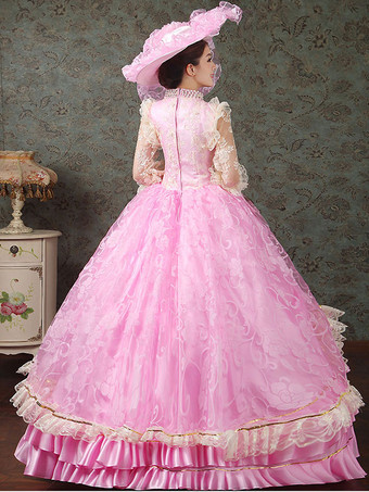 中世 ドレス プラスサイズ 女性用 プリンセス 貴族ドレス ピンク 長袖 ロココ調 祝日 レトロ ヨーロッパ 宮廷風 中世 ドレス・貴族ドレス