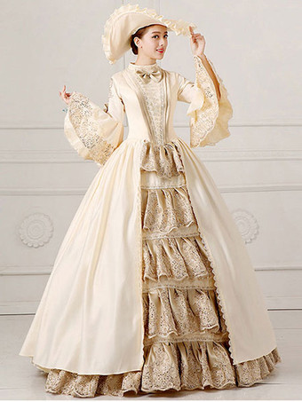 中世 ドレス プラスサイズ 女性用 プリンセス 貴族ドレス シャンパンカラー 長袖 ロココ調 祝日 レトロ ヨーロッパ 宮廷風 中世 ドレス・貴族ドレス