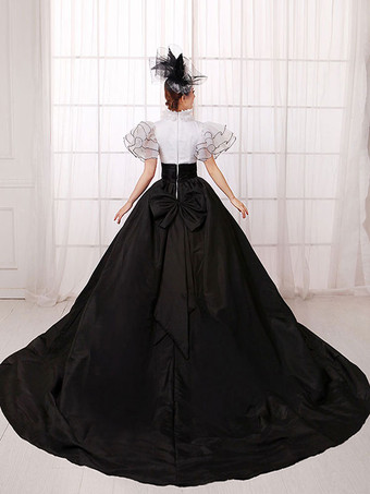 レトロ服　サテンファブリック　レーヨン　女性用　ブラック　ロココ調　大人用　半袖　ヴィンテージファッション　コスチューム　 ハロウィン