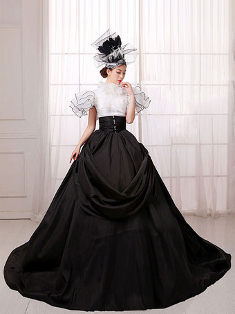 レトロ服　サテンファブリック　レーヨン　女性用　ブラック　ロココ調　大人用　半袖　ヴィンテージファッション　コスチューム　 ハロウィン