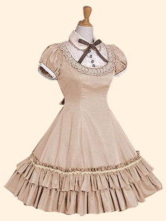 カーキ 甘いロリータワンピースOP　2025　ワイン赤アイドル衣装　スタンドカラー　ショートスリーブロリータワンピースワンピース　