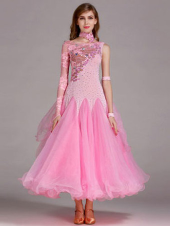 ライトピンクボールルームダンスドレス　社交ダンス衣装　ライトスカイブルー　チュール　ワンショルダー　ボールルームダンス衣装　2025