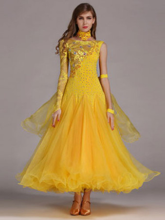 イエローボールルームダンスドレス　社交ダンス衣装　ライトスカイブルー　チュール　ワンショルダー　ボールルームダンス衣装　2025