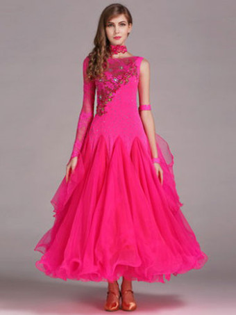 ローズレッドボールルームダンスドレス　社交ダンス衣装　ライトスカイブルー　チュール　ワンショルダー　ボールルームダンス衣装　2025