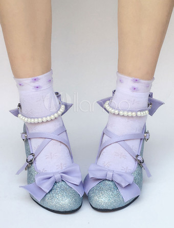 Lolita Chaussures parfaites lilas avec noeud à petits talonsstreet style Déguisements Halloween
