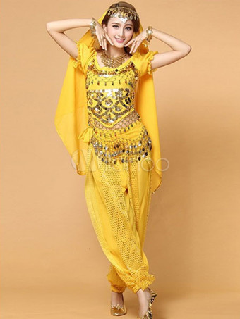 ベリーダンス衣装　大人用　ポリエステル　シフォン　女性用　ベリーダンサー　トップス＆ベール＆パンツ　アラビアン 衣装
