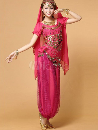 ベリーダンス衣装　大人用　ポリエステル　シフォン　女性用　ベリーダンサー　トップス＆ベール＆パンツ　アラビアン 衣装