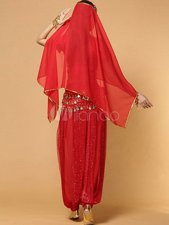 ベリーダンス衣装　大人用　ポリエステル　シフォン　女性用　ベリーダンサー　トップス＆ベール＆パンツ　アラビアン 衣装