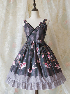 Sweet Lolita Dress JSK Black V Neck Sleeveless Printed Cotton Lolita Jumper Skirt