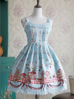 Sweet Lolita Dress JSK Aqua Square Neckline Sleeveless Printed Lolita Jumper Skirt