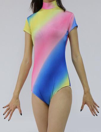 Multi Color Leotard Short Sleeve Lycra Spandex Bodysuit for Women