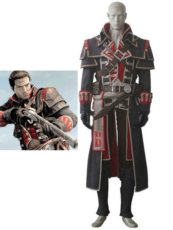 Cosplay dans Assassins Creed en tissu uniforme noir Pantalons&ceinture&Gants&avec accessoire&Chemise&et pauldron&Manteaux 