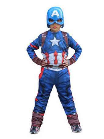 Kids' Halloween Costume Boys Dazzling Blue Captain America Roman Knit Cosplay Jumpsuit With Mask