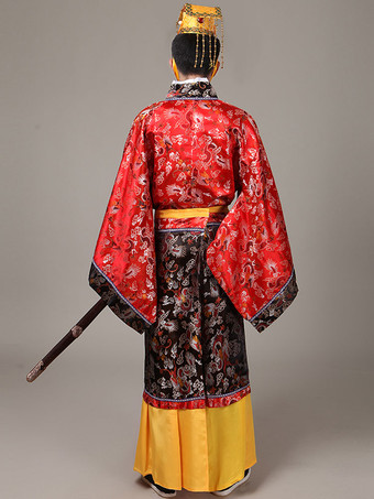 チャイナコスチューム　ゴールド　チャイニーズ　ハロウィン　エスニック　帽子&ガウン&サッシュベルト　