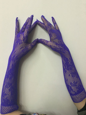 パープル メイド　コスチューム　レイブ・クラブ　大人用　レース　ポリエステル　プリント柄　グローブ　 ハロウィン