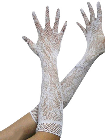 ホワイト メイド　コスチューム　レイブ・クラブ　大人用　レース　ポリエステル　プリント柄　グローブ　 ハロウィン